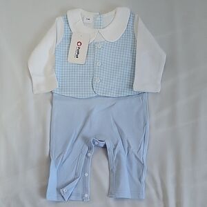 PatPat Blue and White Kids One Piece Footie